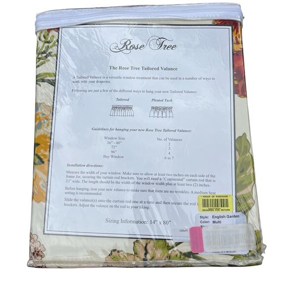 Rose Tree English Garden Set Of 2 Matching Tailored Valances 14" × 80" New - Picture 2 of 3